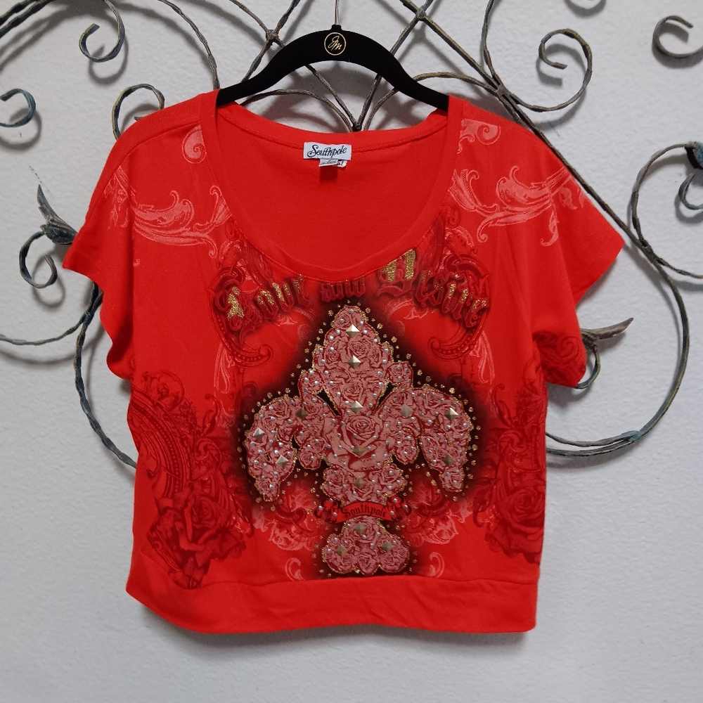Southpole South Pole embellished graphic orange crop tee, S